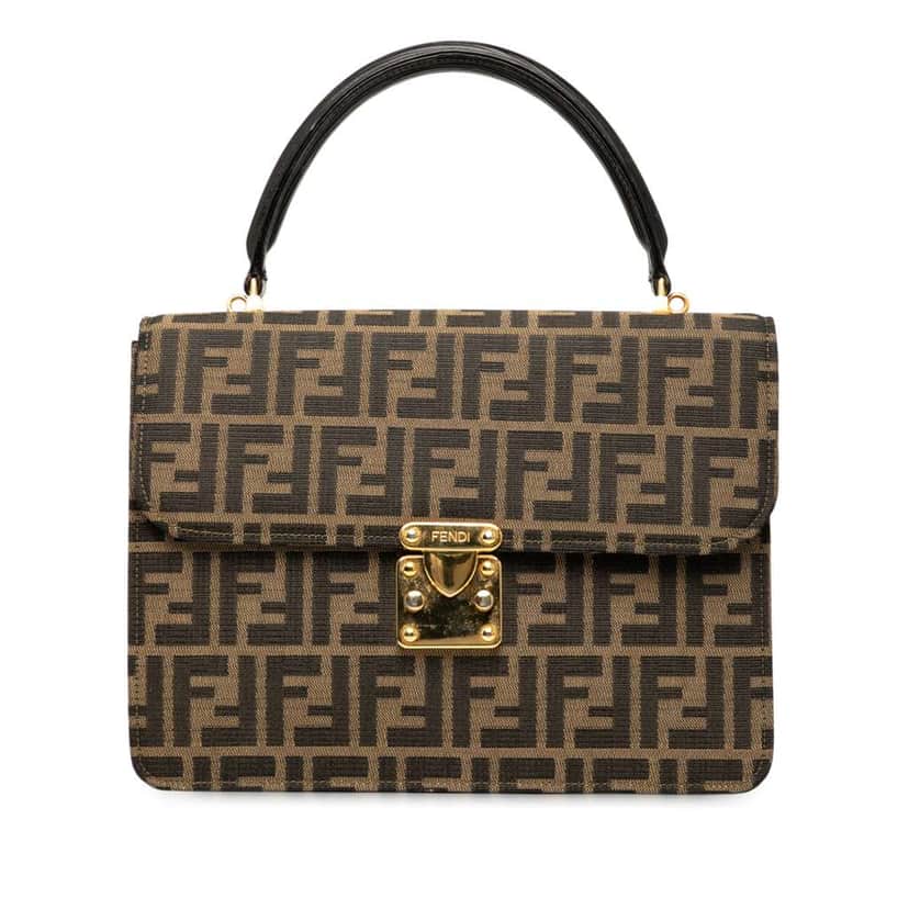 Fendi Zucca Canvas Flap Satchel Brown Canvas Good condition - Front View