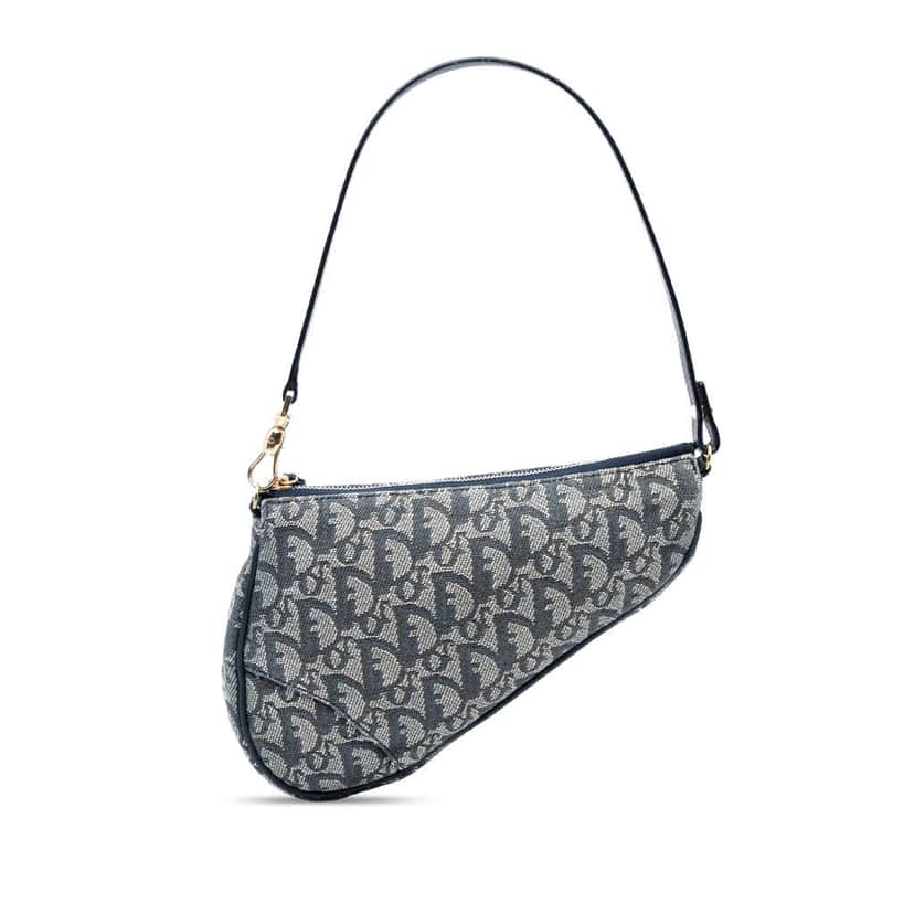 Dior Mini Diorissimo Canvas Saddle Pochette Blue Canvas Good condition - Front View