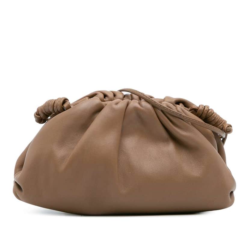 Bottega Veneta Lambskin The Mini Pouch Crossbody Brown Leather Good condition - Front View