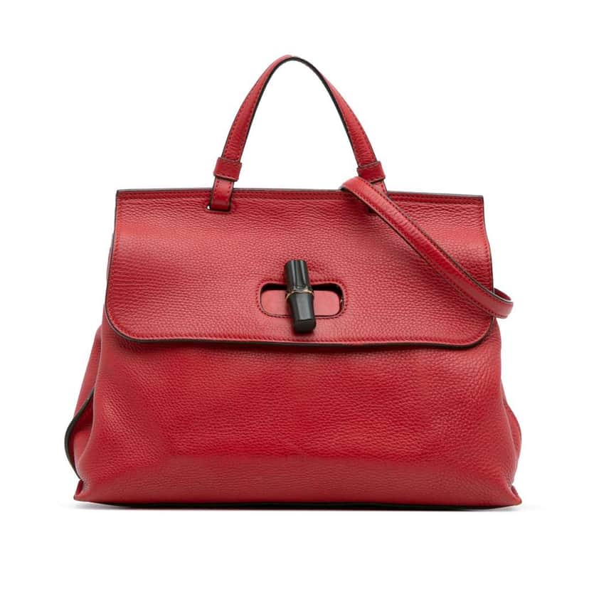 Gucci Medium Leather Bamboo Daily Satchel Red Leather Good condition - Front View
