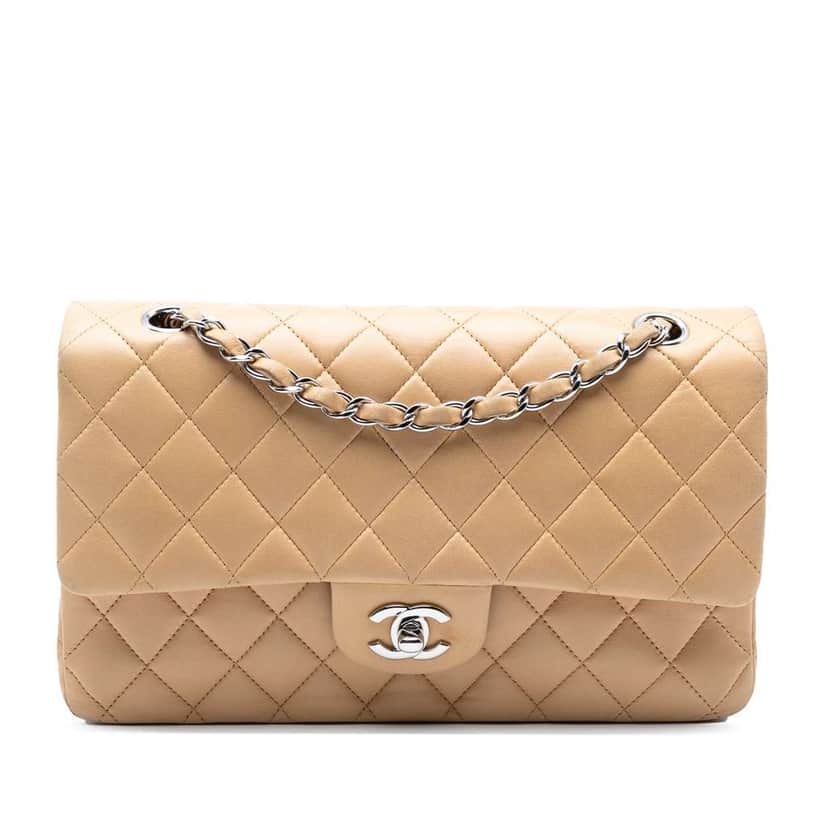 Chanel Medium Classic Lambskin Double Flap Brown Leather Good condition - Front View
