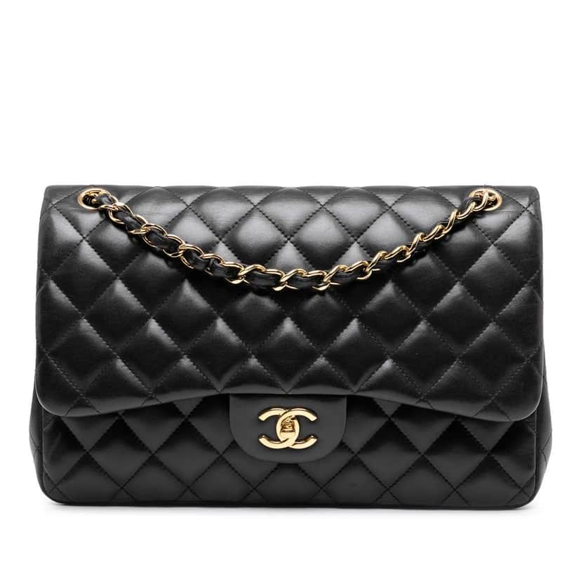 Chanel Jumbo Classic Lambskin Double Flap Black Leather Good condition - Front View