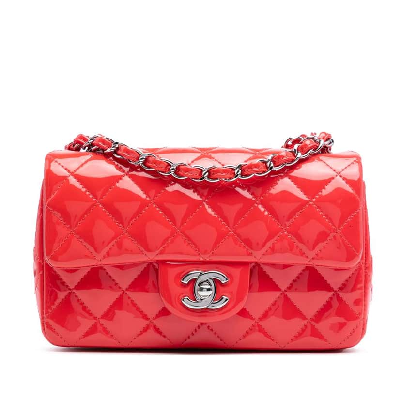 Chanel Mini Rectangular Classic Patent Single Flap Red Leather Good condition - Front View