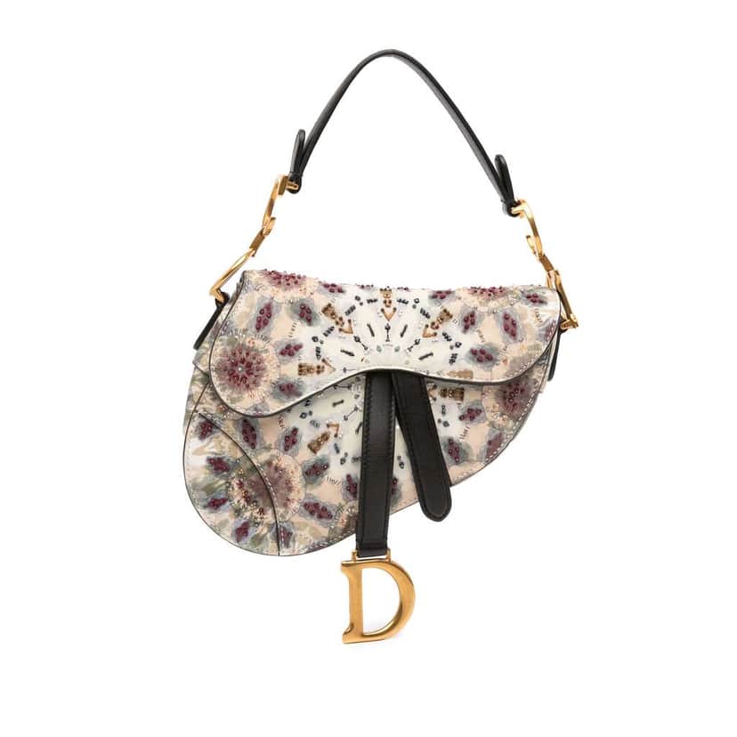 Dior Mini Calfskin Kaleidiorscopic Embroidered Saddle Bag Brown Leather Good condition - Front View