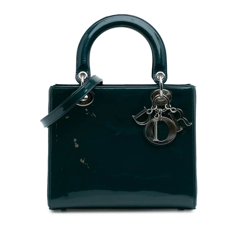 Dior Medium Patent Lady Dior Green Leather Good condition - Front View
