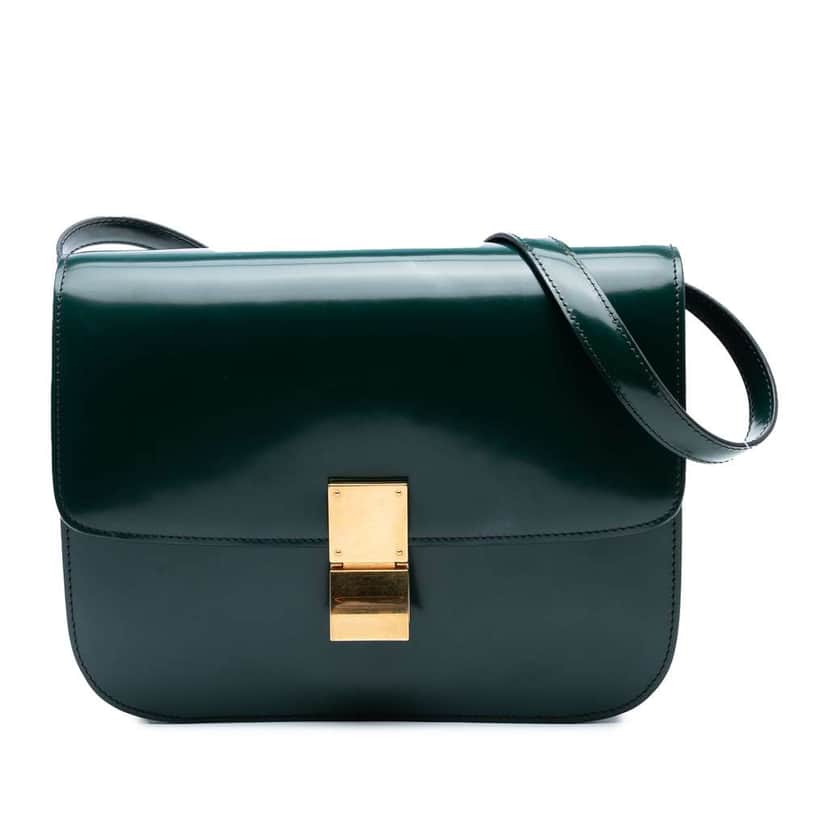 Celine Medium Patent Classic Box Green Leather Good condition - Front View