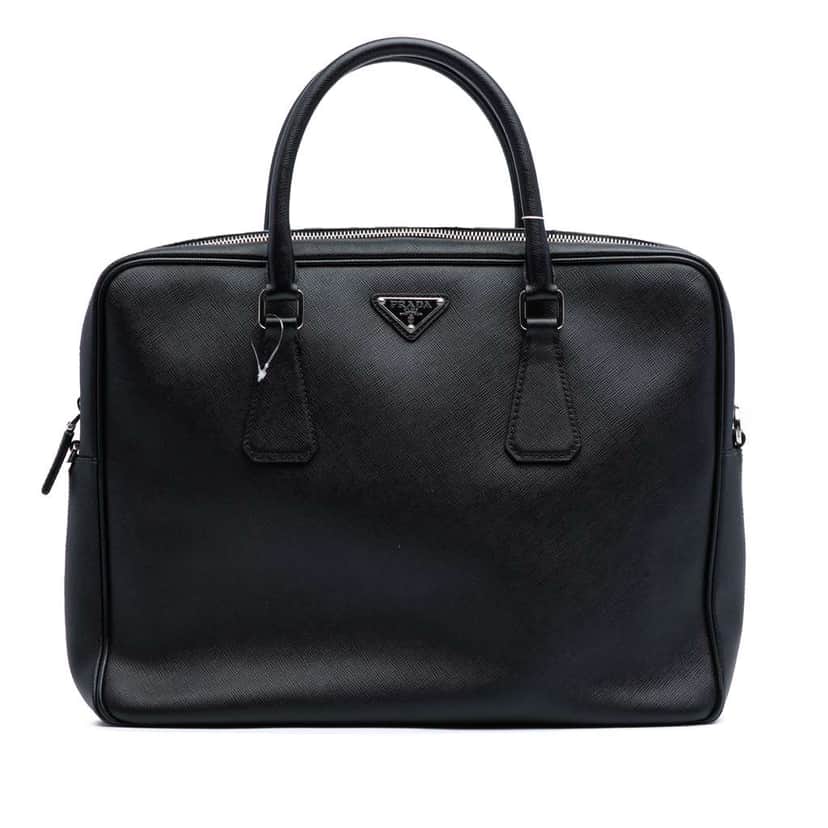 Prada Saffiano Briefcase Black Leather Good condition - Front View