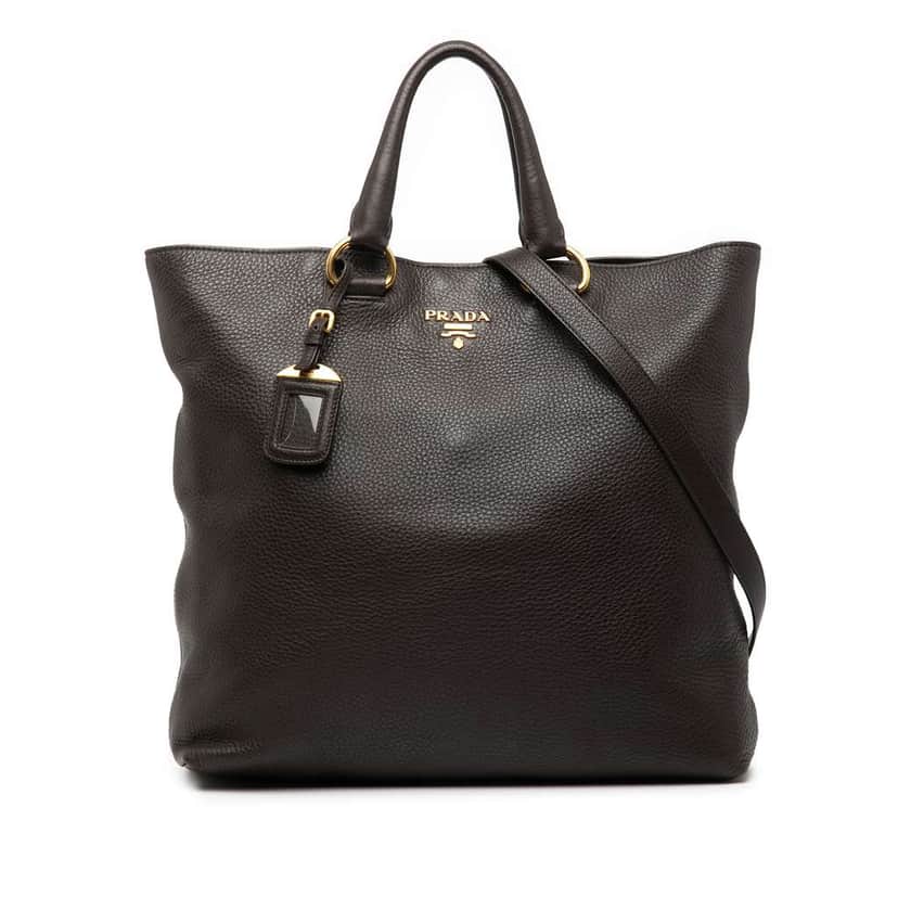 Prada Vitello Daino Open Convertible Tote Brown Leather Good condition - Front View