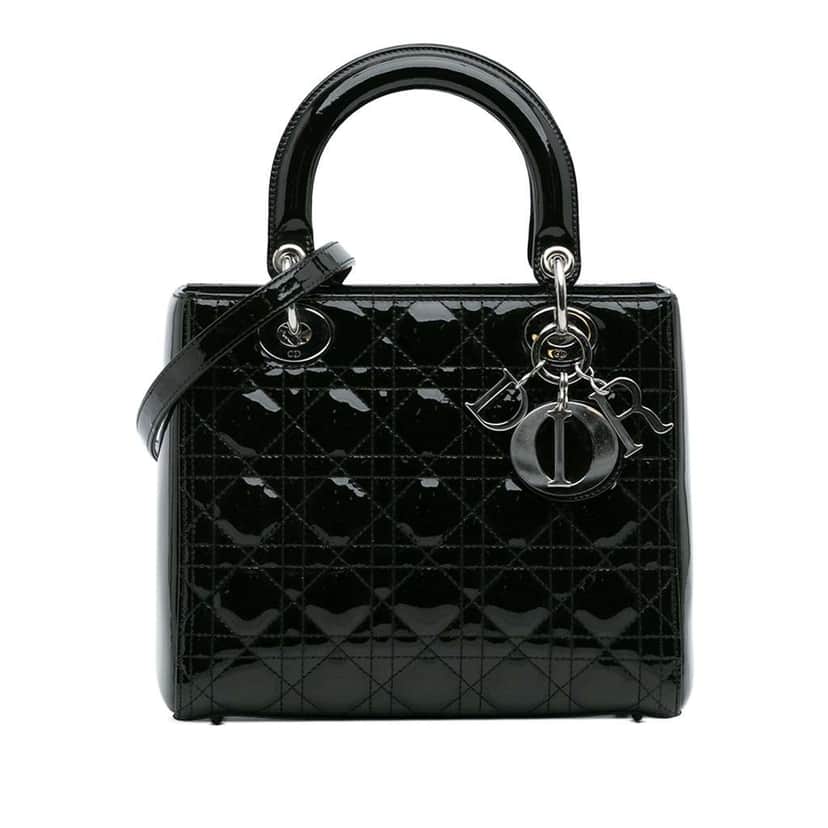 Dior Medium Patent Cannage Lady Dior Black Leather Good condition - Front View