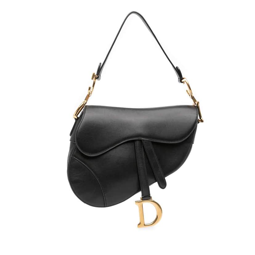 Dior Smooth Calfskin Saddle Bag Black Leather Good condition - Front View