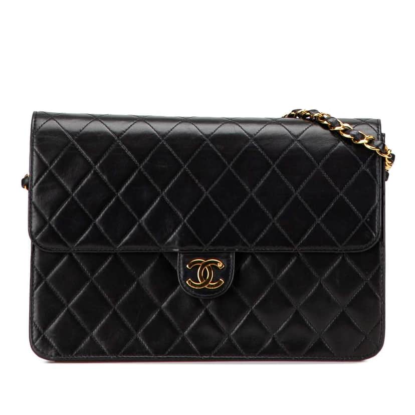 Chanel Medium CC Quilted Lambskin Single Flap Black Leather Good condition - Front View