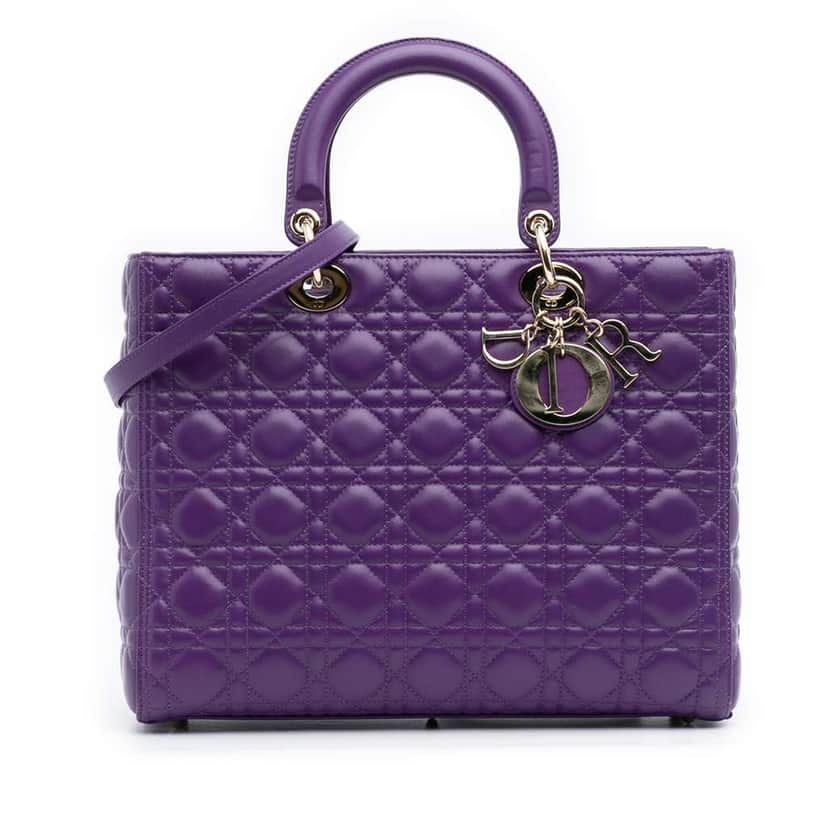 Dior Large Lambskin Cannage Lady Dior Purple Leather Good condition - Front View