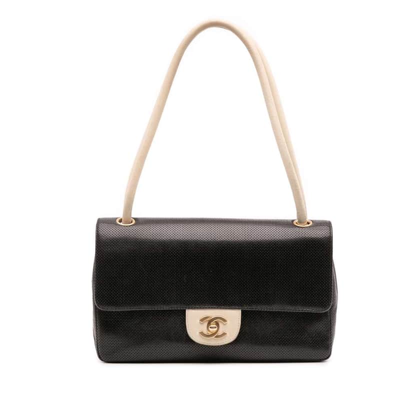 Chanel Medium CC Perforated Calfskin Single Flap Black Leather Good condition - Front View