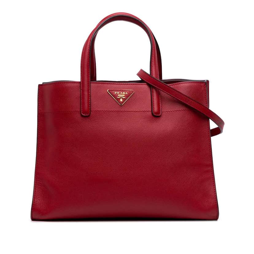 Prada Saffiano Soft Triple Pocket Tote Red Leather Good condition - Front View
