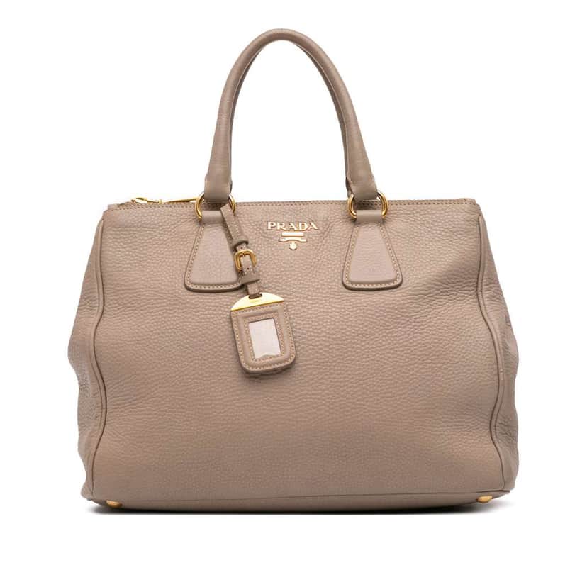 Prada Vitello Daino Double Zip Convertible Tote Brown Leather Good condition - Front View