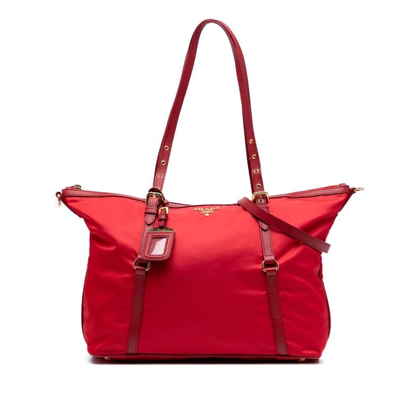 Prada Saffiano Trimmed Tessuto Satchel Red Good condition - Front View