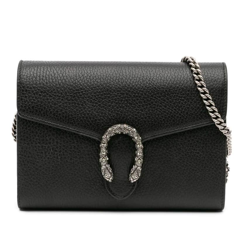 Gucci Mini Leather Dionysus Wallet on Chain Black Leather Good condition - Front View