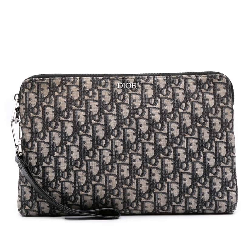 Dior Oblique Canvas Pouch Blue Canvas Good condition - Front View