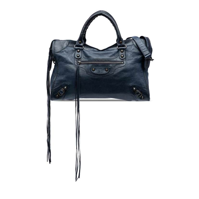 Balenciaga Lambskin Motocross Classic City Satchel Blue Leather Good condition - Front View