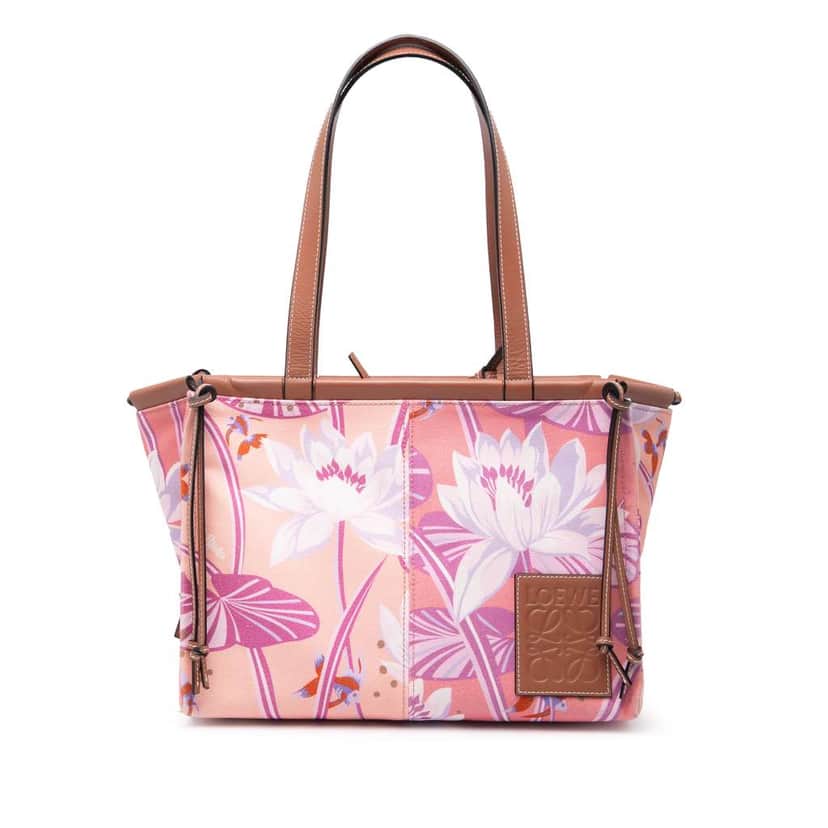 Loewe Paulas Ibiza Small Canvas Waterlily Print Cushion Tote Pink Canvas Very good condition - Front View