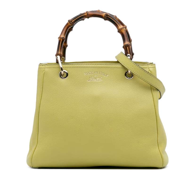 Gucci Small Calfskin Bamboo Shopper Satchel Yellow Leather Good condition - Front View