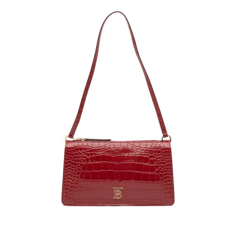 Burberry Small Crocodile Embossed Leather TB Shoulder Bag Red Leather Good condition - Front View