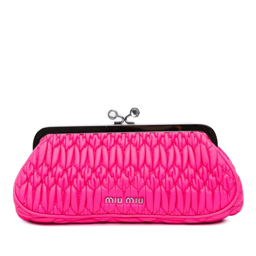 Miu Miu Matelasse Nappa Kiss Lock Frame Clutch Pink Leather Good condition - Front View