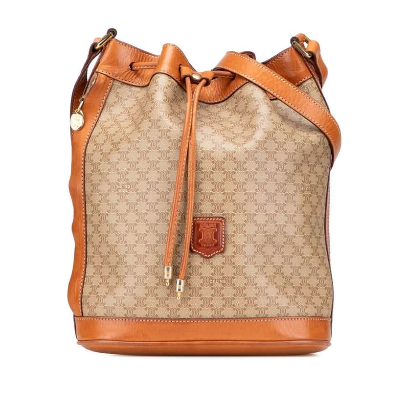 Celine Macadam Coated Canvas Drawstring Bucket Bag Brown Canvas Good condition - Front View