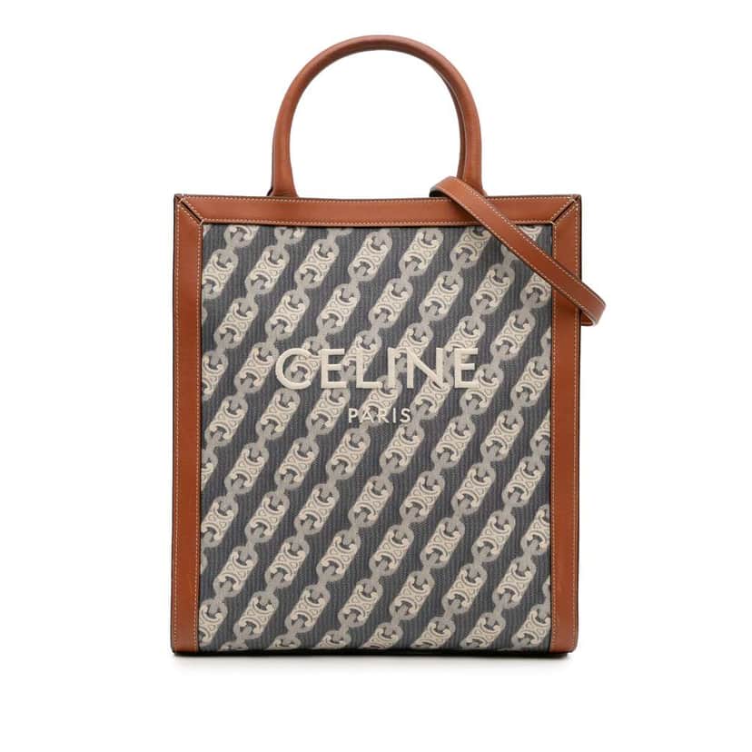Celine Small Triomphe Canvas Maillon Vertical Cabas Satchel Blue Canvas Good condition - Front View