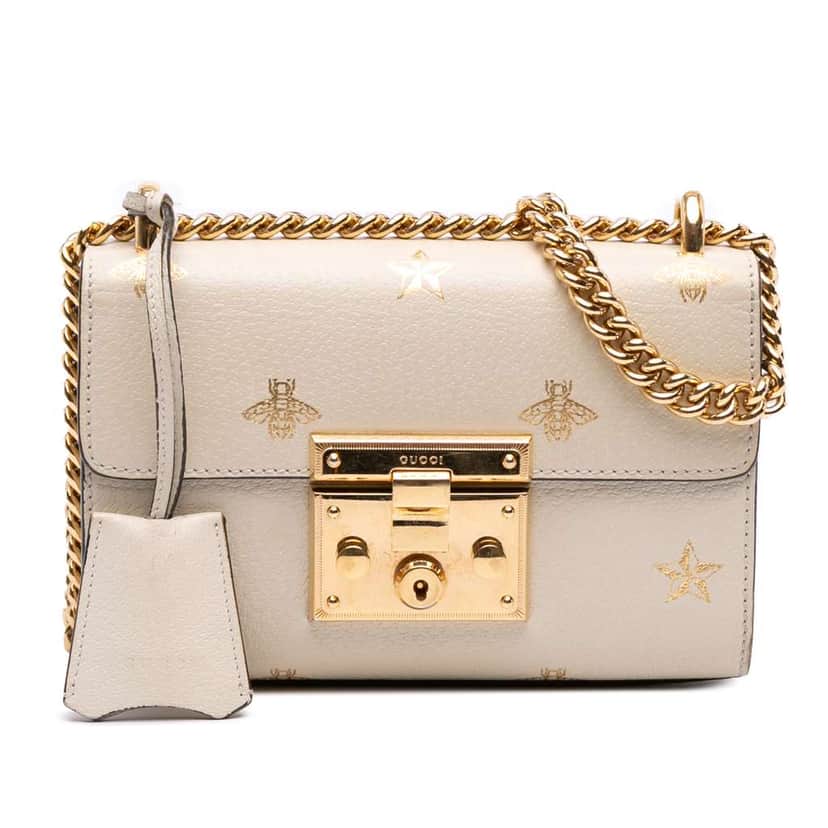 Gucci Small Leather Bee Star Padlock Crossbody White Leather Good condition - Front View
