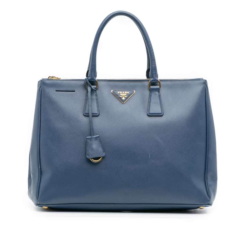 Prada Large Saffiano Lux Galleria Double Zip Tote Blue Leather Very good condition - Front View