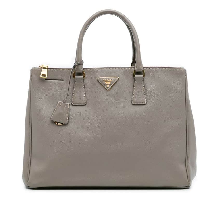 Prada Large Saffiano Lux Galleria Double Zip Satchel Grey Leather Good condition - Front View