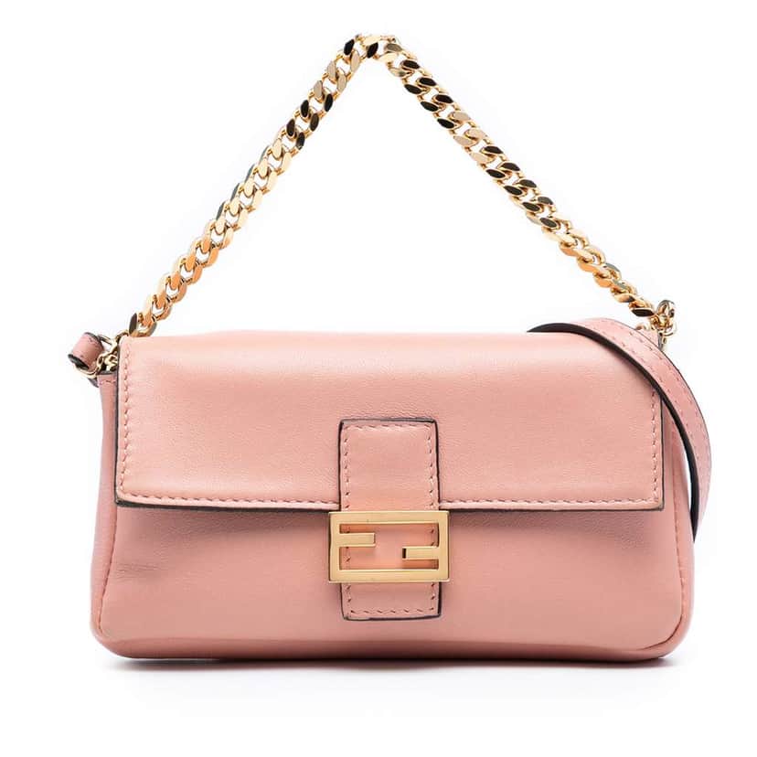Fendi Micro Nappa Baguette Satchel Pink Leather Good condition - Front View