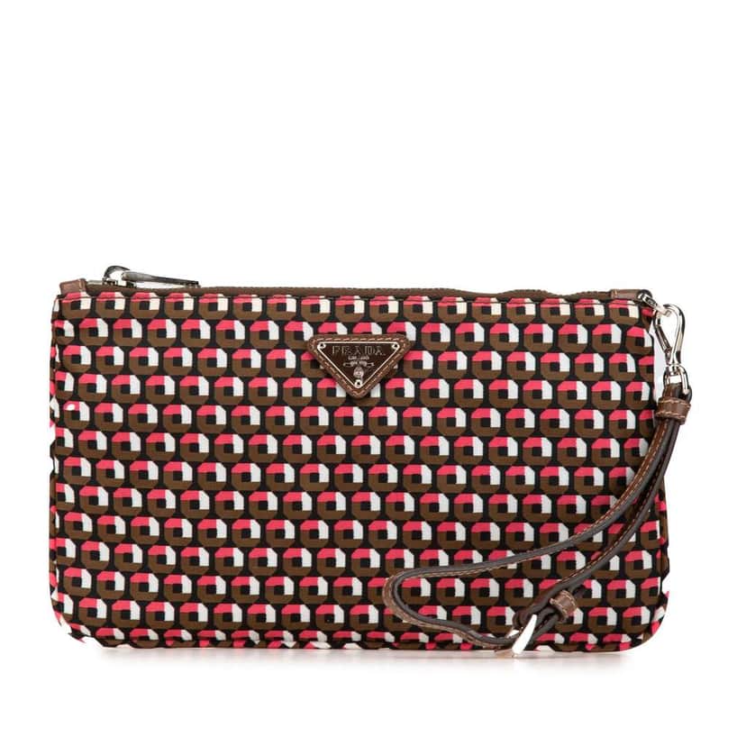 Prada Tessuto Stampato Wristlet Clutch Brown Good condition - Front View