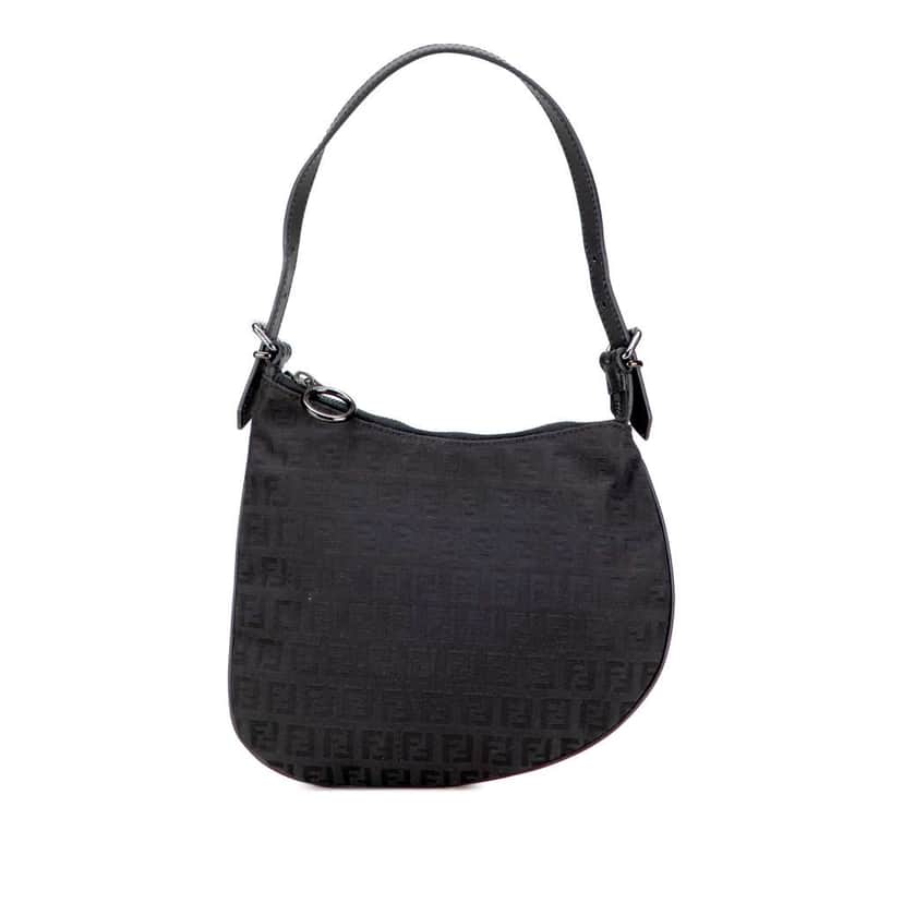 Fendi Zucchino Canvas Oyster Shoulder Bag Black Canvas Good condition - Front View