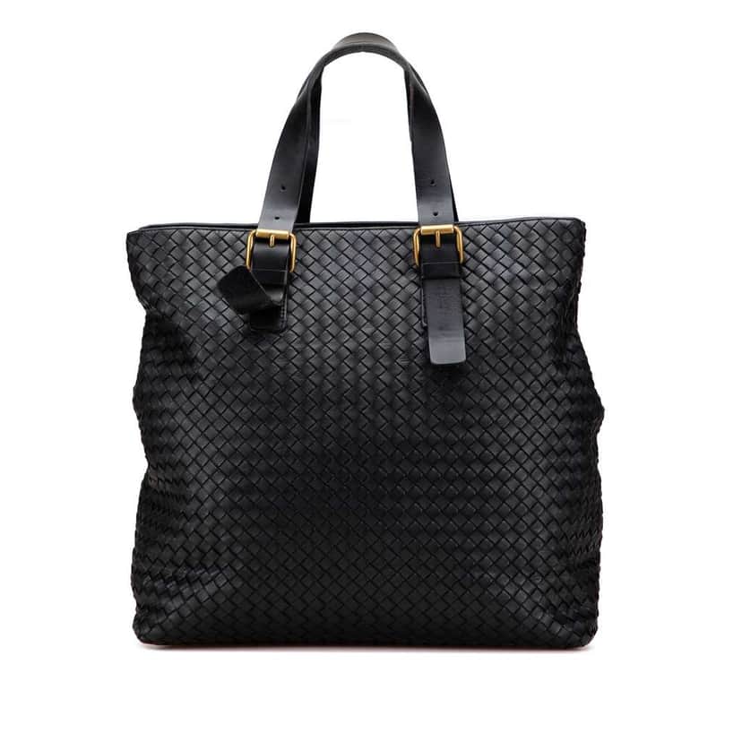 Bottega Veneta Nappa Intrecciato Belted Tote Black Leather Good condition - Front View