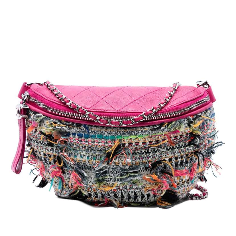 Chanel Tweed and Stitched Calfskin Gabrielle Waist Bag Pink Tweed Good condition - Front View