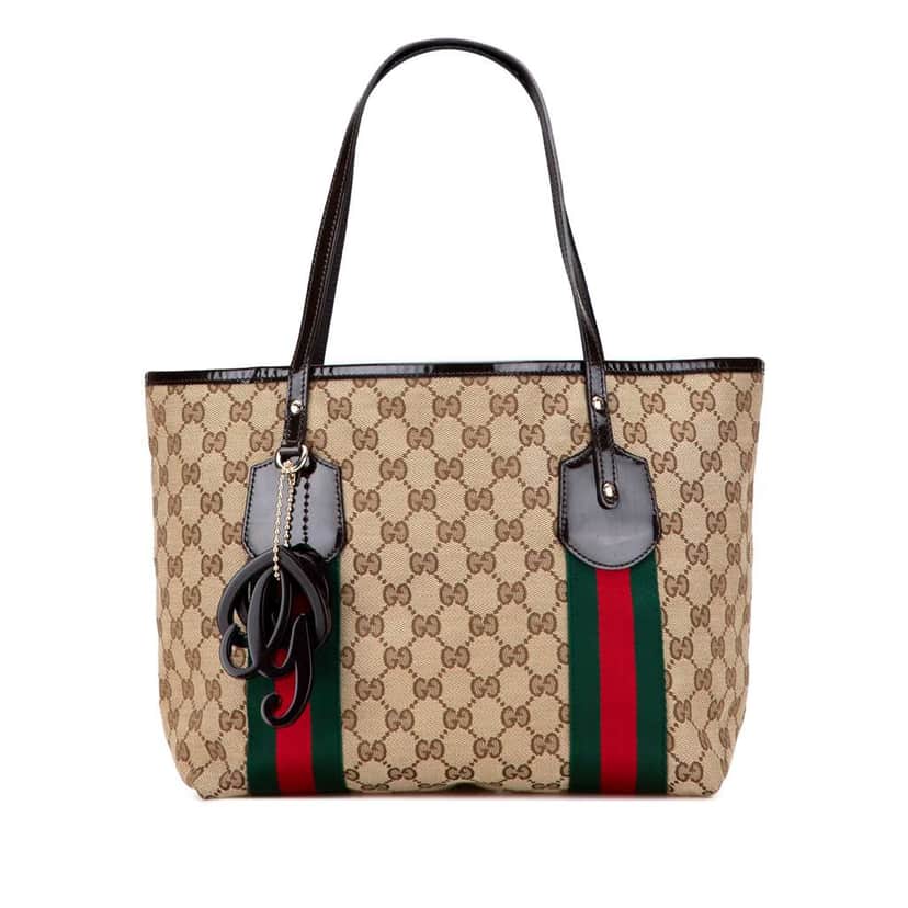 Gucci GG Canvas Web Jolie Tote Brown Canvas Good condition - Front View