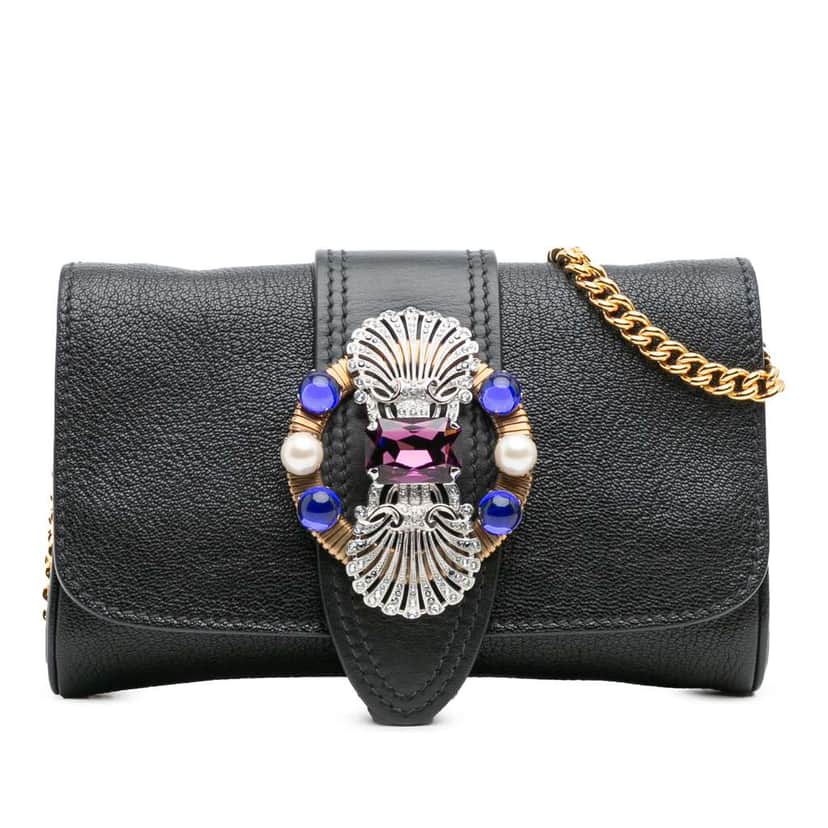 Miu Miu Leather Crystal Embellished Crossbody Black Leather Good condition - Front View