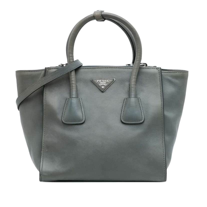 Prada Glace Calf Twin Pocket Satchel Grey Leather Good condition - Front View