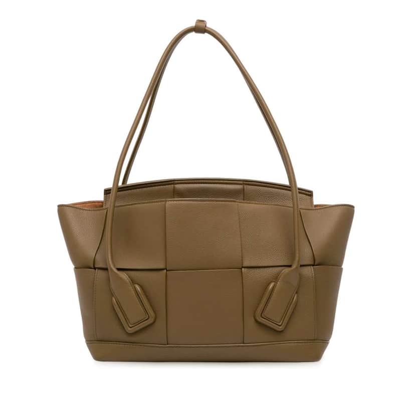 Bottega Veneta Medium Grained Calfskin Maxi Intrecciato Arco Bag Brown Leather Good condition - Front View