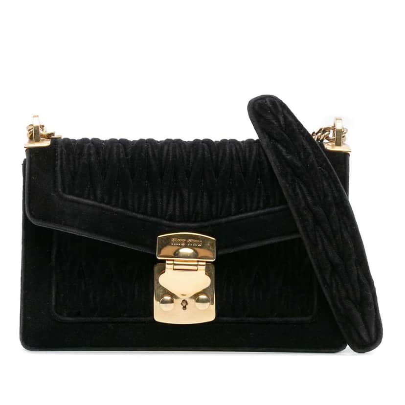 Miu Miu Velluto Matelasse Confidential Chain Crossbody Black Velvet Good condition - Front View