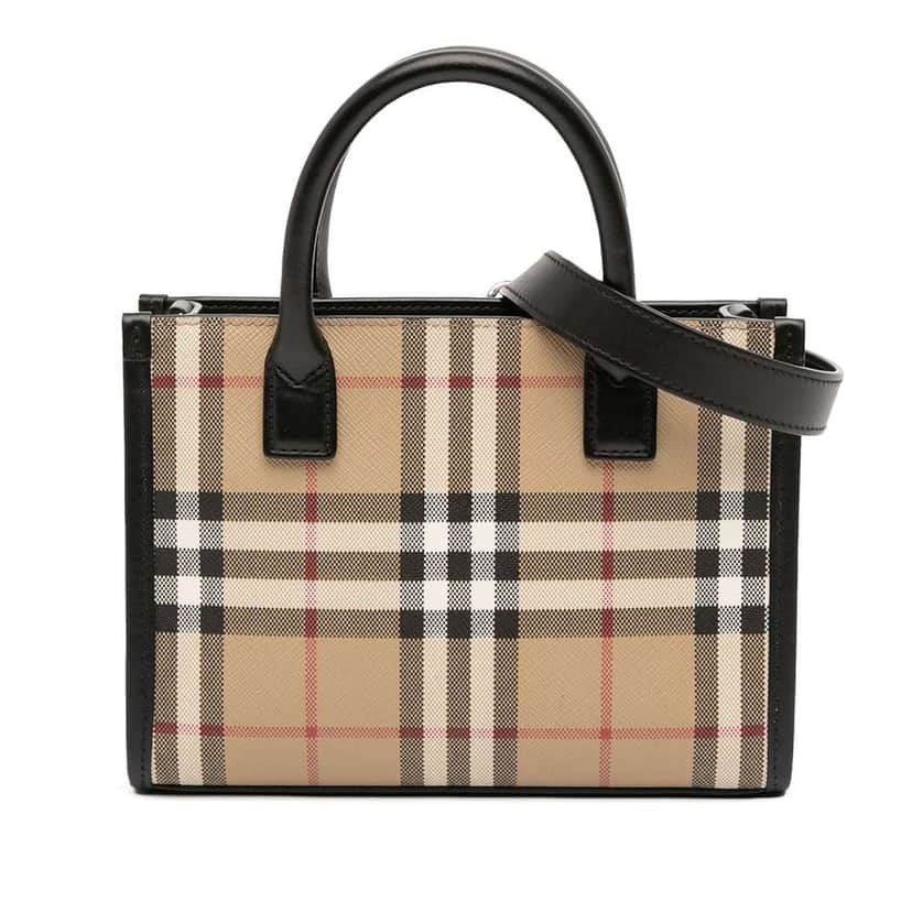 Burberry Mini House Check Coated Canvas Denny Tote Brown Canvas Good condition - Front View