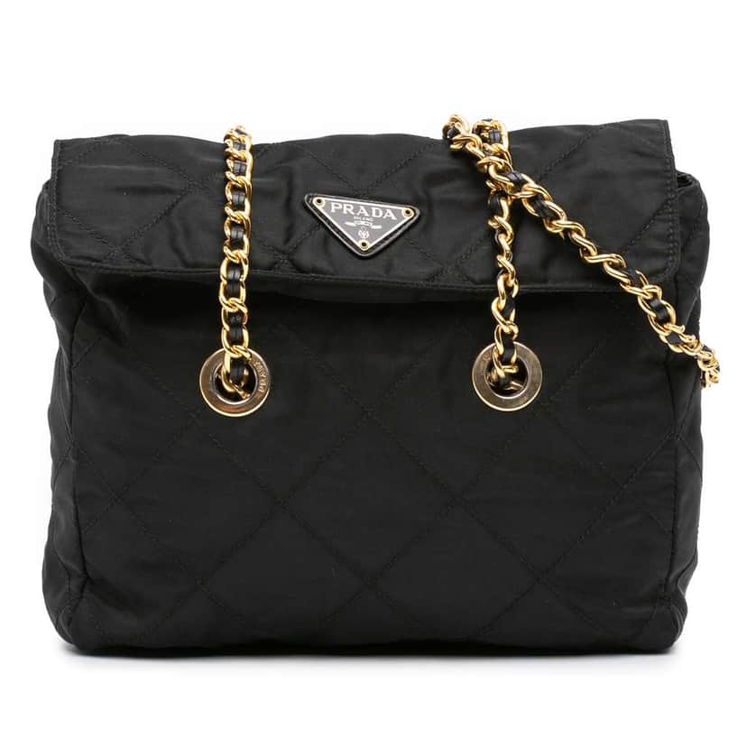 Prada Impuntu Tessuto Chain Shoulder Bag Black Good condition - Front View