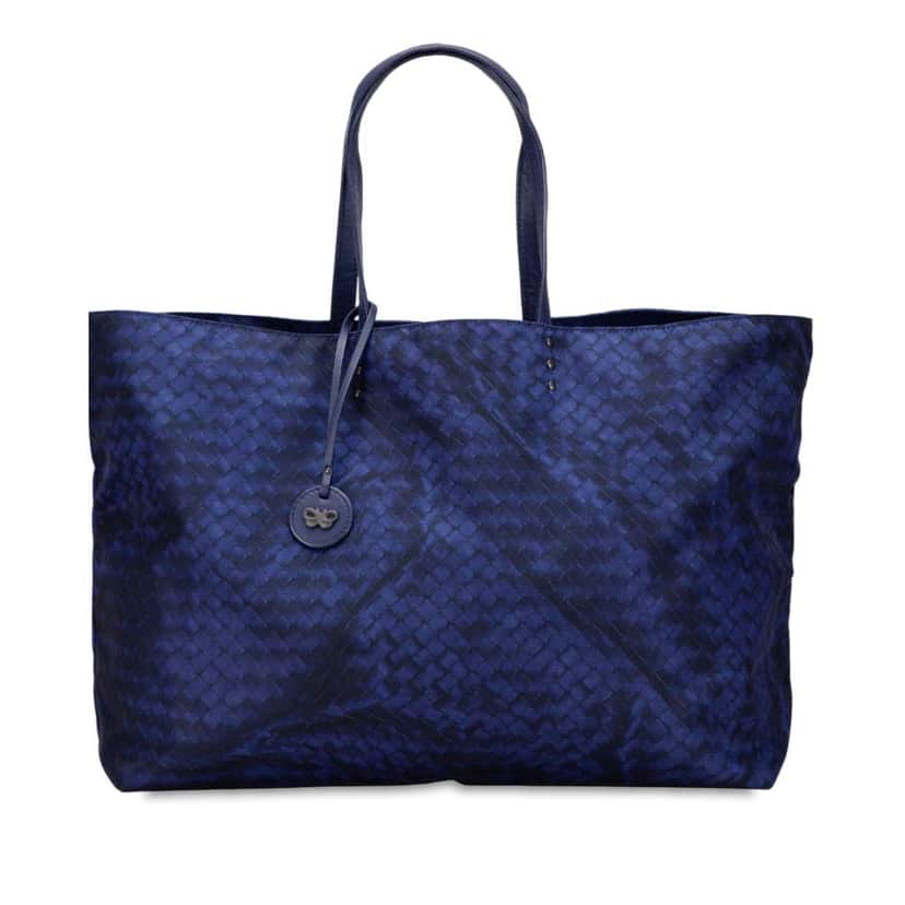Bottega Veneta Nylon Intrecciolusion Tote Blue Good condition - Front View
