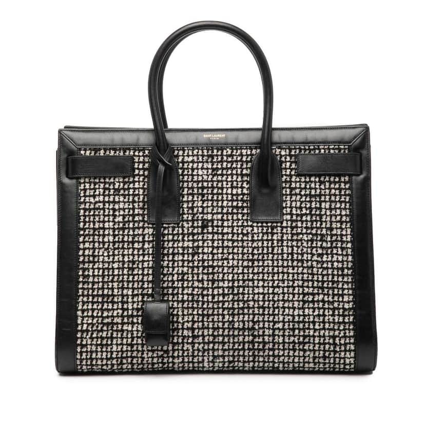 Saint Laurent Small Tweed Houndstooth Sac De Jour Satchel Black Tweed Very good condition - Front View