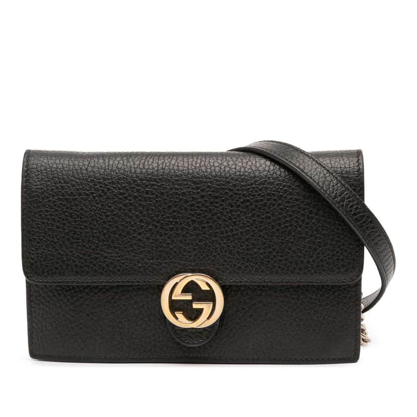 Gucci Leather Interlocking G Dollar Wallet on Chain Black Leather Good condition - Front View