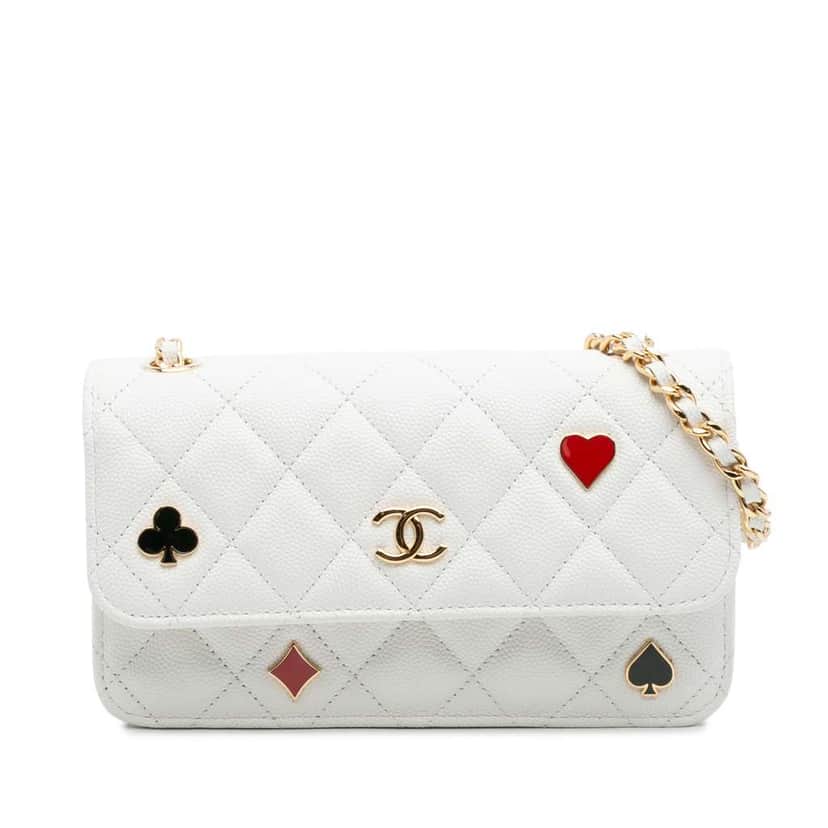 Chanel Quilted Caviar Coco Casino Phone Holder on Chain White Leather Good condition - Front View