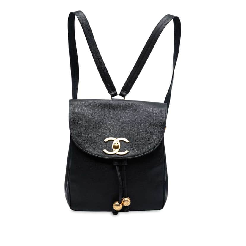 Chanel CC Caviar Turn Lock Backpack Black Leather Good condition - Front View