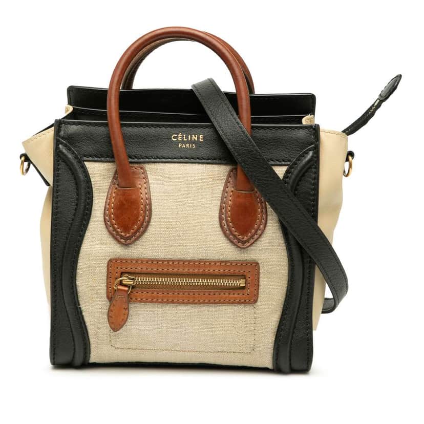 Celine Nano Tricolor Canvas and Leather Luggage Tote Brown Canvas Good condition - Front View